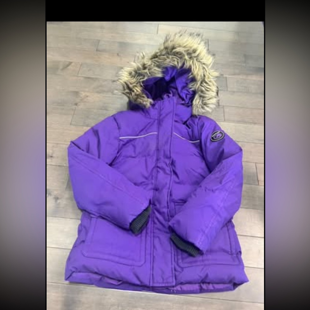 Cozy EckoRed Purple Kids down/duvet winter Jacket with Faux Fur Hood